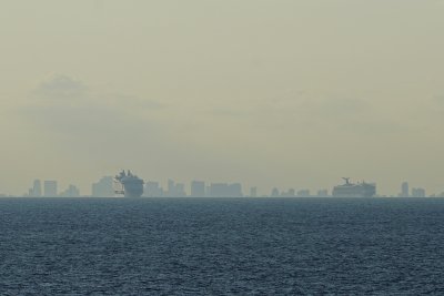 Distant ships pulling out of Port Everglades