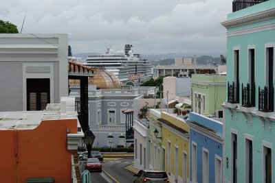 Westerdam blending with San Juan buildings