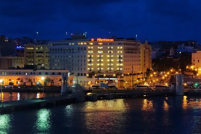Old San Juan harborside at night
