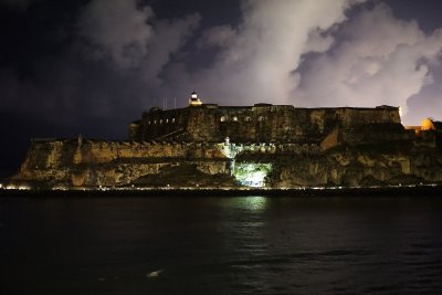 El Morro in the darkness as we sail out