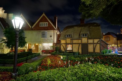 UK Cottage and garden at night