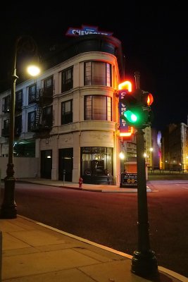 New York street corner, night