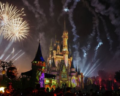Castle light show and fireworks