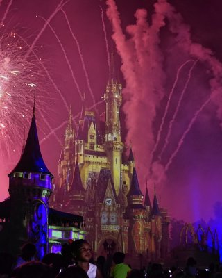 Castle glowing through the smoke