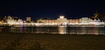 Pano of Boardwalk Resort at night