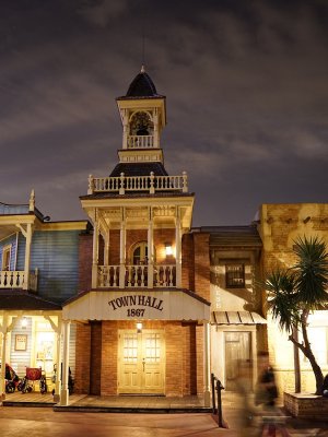 Frontierland Town Hall at night