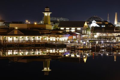 Boathouse and Disney Springs at night