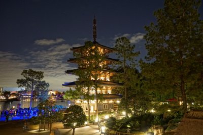 Japanese pagoda at night
