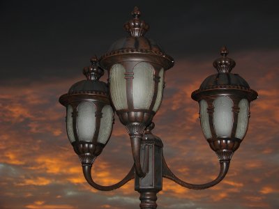 Lamp against Fire Sunset Sky