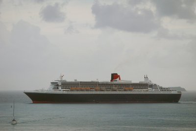 Queen Mary 2 anchored off Tortola