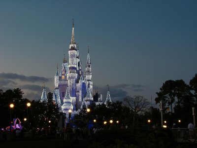 Cinderella's Castle in Christmas lights