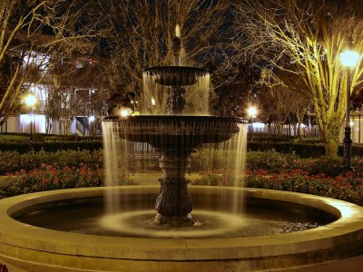 French Quarter fountain at night