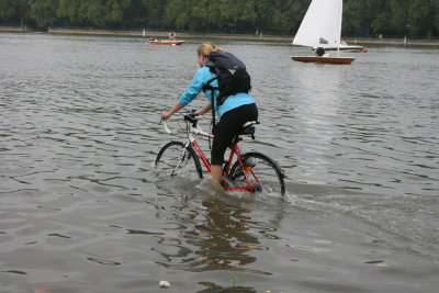 If you pedal fast enough you can aquaplane on a bike.