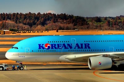 Korean A380, Fuji San Behind