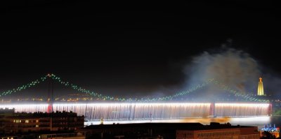Fireworks Waterfall On The Bridge