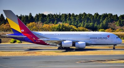 ASIANA's A380 HL7640. with Mount Fuji Behind