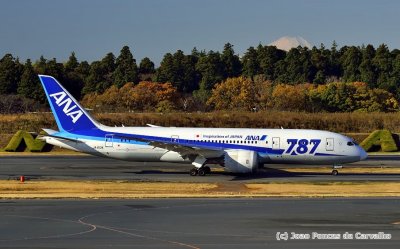 ANA's B-787-8, JA813A, Landing With Fuji-san Behind