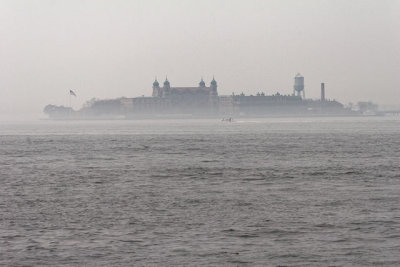 Ellis Island on the fog