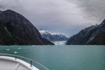 view of mountains and glacier from boat deck