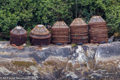 crab pots on shore