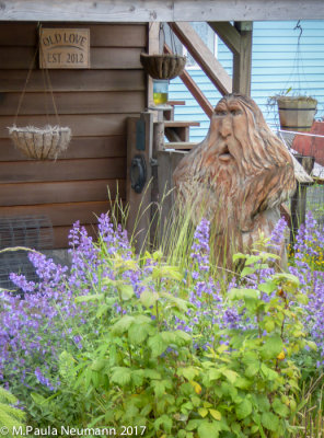 Lupine and garden statue