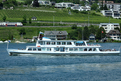 A passenger boat on the lake. Part of the public transportation network of the state of Zurich