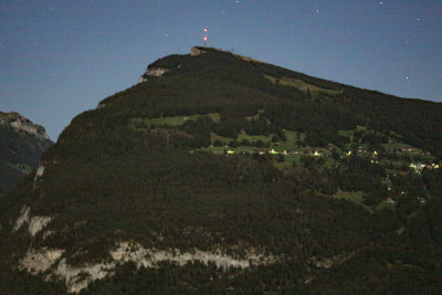 Looking towards Mount Niederhorn (1963 meters above sea level) in the night with moonlight at 3 a.m.
