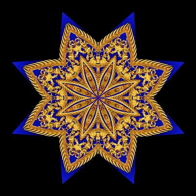 Golden kaleidoscopic creation done with a public Wikipedia picture of an Ukrainian emblem