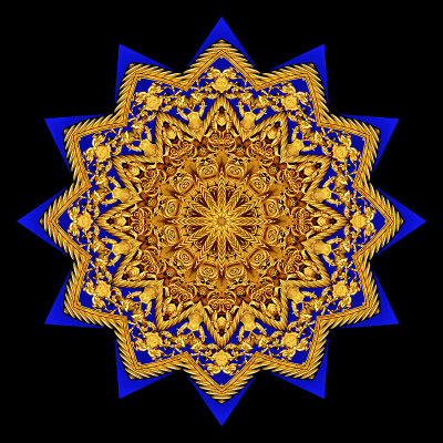 Golden kaleidoscopic creation done with a public Wikipedia picture of an Ukrainian emblem