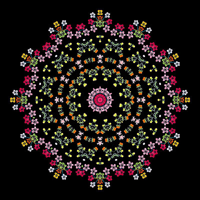 Evolved kaleidoscopic picture created from embroidery work