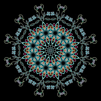 Evolved kaleidoscopic picture created from embroidery work