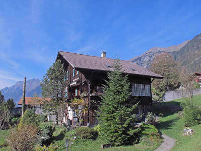 When leaving the town of Brienz, at the lake, with the steam-train we can see typical wooden houses like this one 