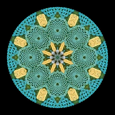 Kaleidoscope created with a picture of a decorated grass-woven bag