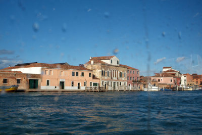 Through the glass - approaching Murano in our boat