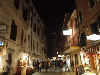 Street scene at night in Venice