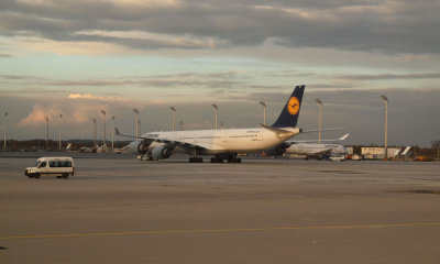 Lufthansa A340 under tow at Munich