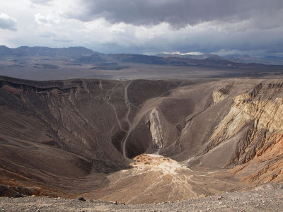 Parking lot and trails to the bottom of Ubehebe Crater, Death Valley