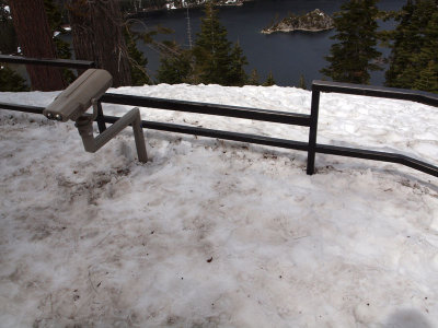 Indication of the depth of snow in the viewing area, Lake Tahoe