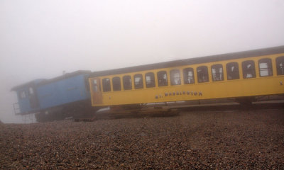 Cog railway on Mt. Washington in the fog