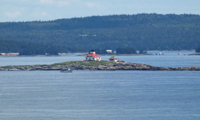 Egg Rock Lighthouse in th bay outside Bar Harbor