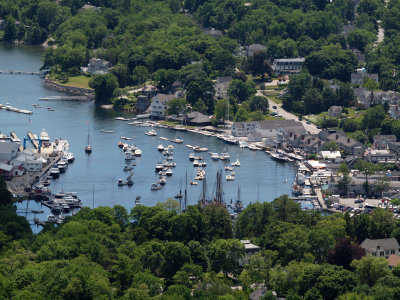 View of harbor in Camden, ME, from Camden State Park
