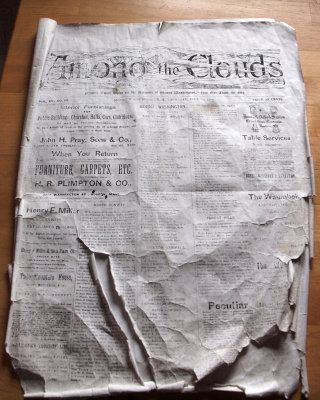 Among the Clouds - Old newspaper in Tip-Top House, Mt. Washington, NH
