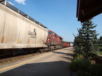 Canadian Pacific Freight traffic past our restaurant in Lake Louise