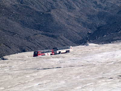 Buses passing each other on the Athabasca glacier