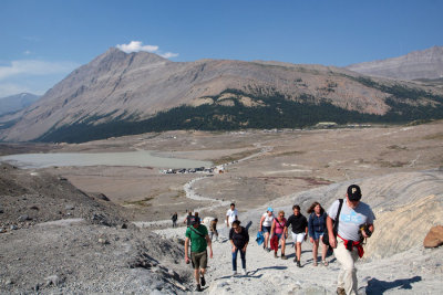 Climb while walking to the toe of the Athabasca glacier