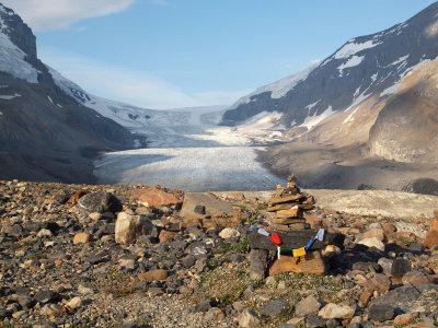 On the forefield trail in front of the Athabasca glacier