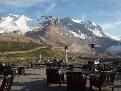 View of mountains at Columbia Icefield from hotel