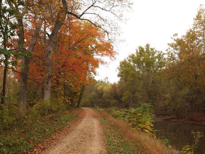 The trail and the canal on a cloudy fall morning