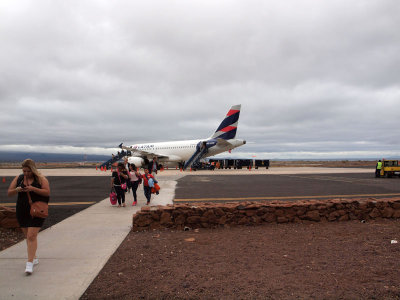 Deplaning on Baltra Island in the Galapagos