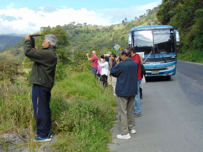 Taking pictures of the three waterfalls from beside the road